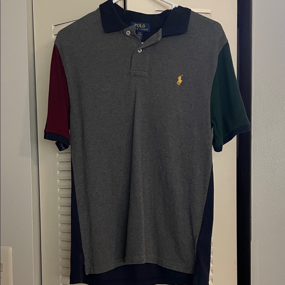 Boys Polo by Ralph Lauren Gray and Multicolor Polo Shirt size large